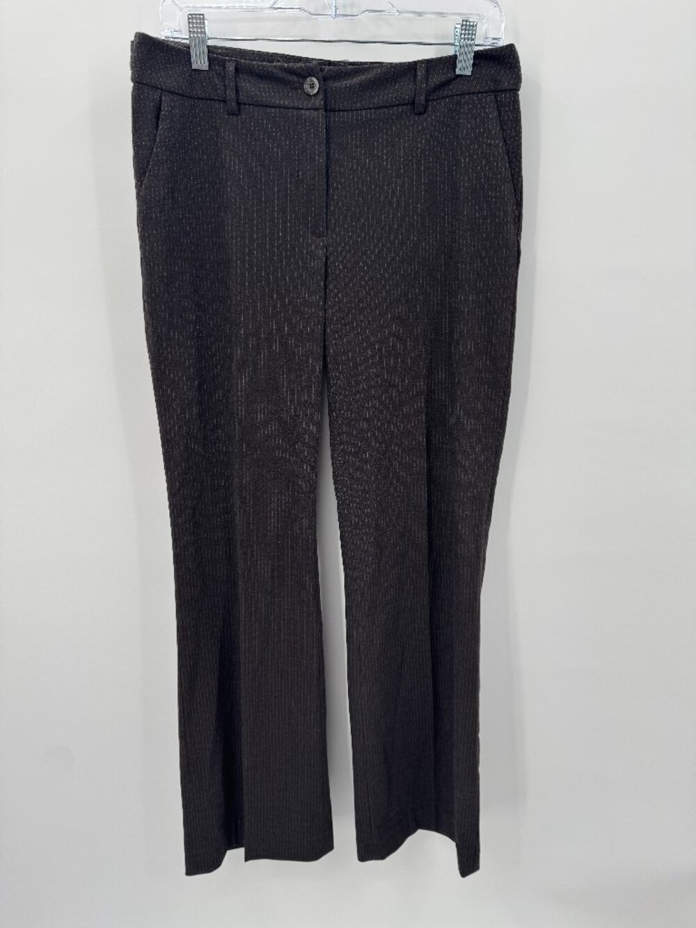 H&M Pinstripe Trousers Womens 8 Dark Brown Wide Leg Flare Business Casual Y2K